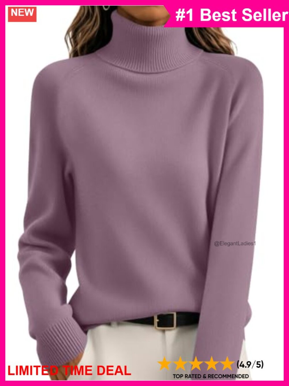 Turtleneck Pullover Sweater Long Sleeve Ribbed Knit Casual Winter Top